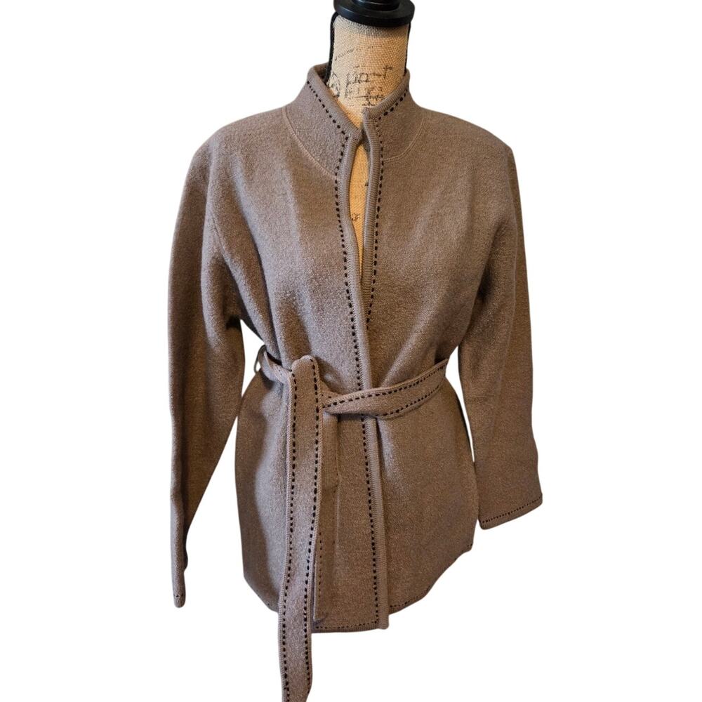 Linea Louis Dell'olio vtg 100% wool tie waist open cardigan stitching M